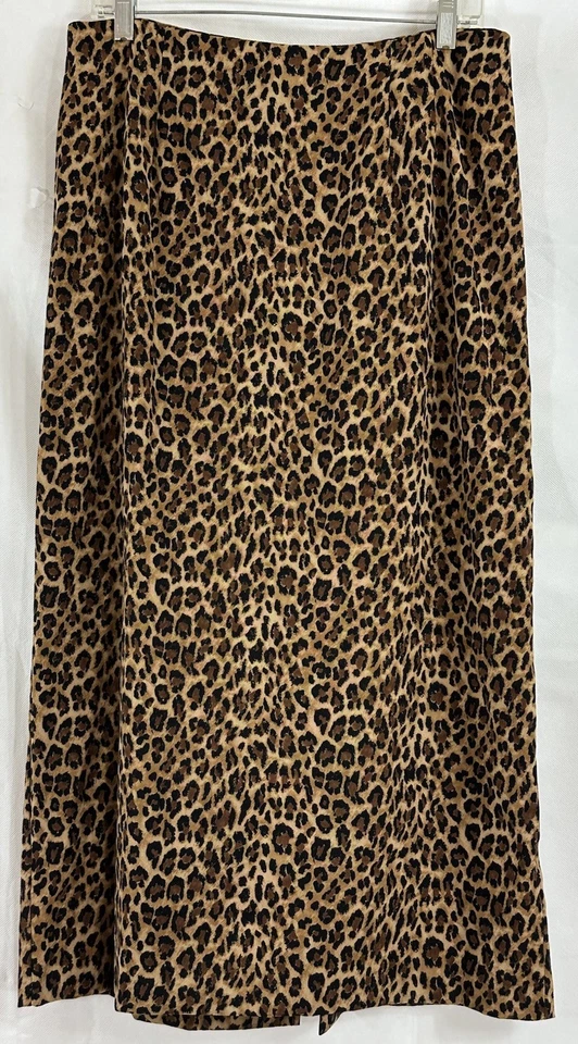 Maxi Falda Pantology Talla 14 Marrón Estampado Leopardo Imitación Gamuza Cremallera Trasera Patada Plisada Foto 1 de 4