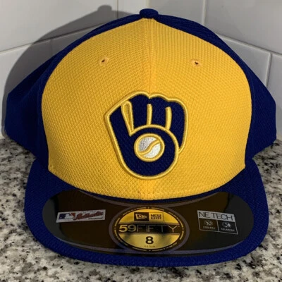 Sombrero ajustado Milwaukee Brewers New Era 59FIFTY MLB Diamond Era amarillo azul talla 8 Foto 1 de 4