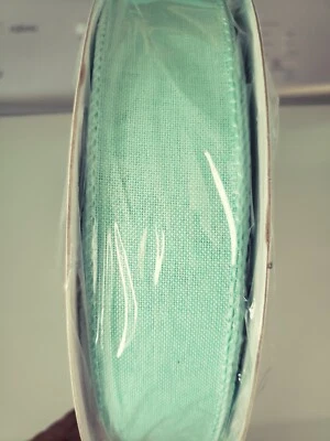 Vintage Reliant Ribbon Linen Wire Edged Florist Ribbon Aqua 1 1/2" Wide Parties  - Image 1 of 4