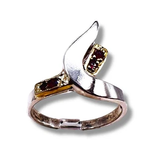 Ruby Rubies Silver Designer Ring Natural Genuine Two Tone Modernist Handmade 5.5 - Picture 1 of 9