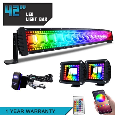 42 inch Curved 240W LED Light Bar Spot Flood Combo Colors Chasing RGB Halo Ring Foto 1 de 4