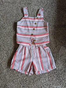 HABITUAL Girl Size 12 Linen Wrap Tank Top Shirt & Shorts Set Outfit Red Stripes - Picture 1 of 5