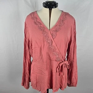 Maurices Blouse Women's XXL Pink Wrap Knotted Long Sleeve V-Neck Lace NWT - Picture 1 of 18