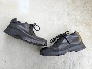 Prada Oxfords Black Men 10 Leather Low Tops Derbys Rubber Chunky Y2K - Picture 1 of 21