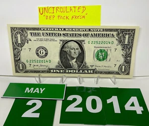 One Dollar Bill Birthday Note May 2 2014. Uncirculated. Fancy Serial Number - Picture 1 of 9
