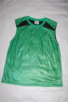 Mens SLEEVELESS Muscle Tee Shirt BRIGHT GREEN BLACK Moisture Wick Fabric L 42-44 - Изображение 1 из 2