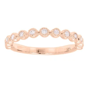 Anello impilabile oro rosa 14 kt 0,20 ctw lunetta diamante mezza eternità fede nuziale 7 - Foto 1 di 2