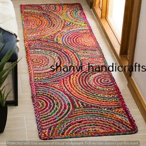 Hand Braided Jute Runner Rugs Multi Color 2x6 Feet Jute Cotton Rug Floor Runner - Picture 1 of 4