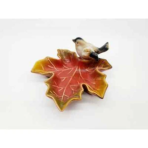 Creative Co-Op Ceramic Bird On Autumn Leaf Trinket / Candy Dish - Picture 1 of 3