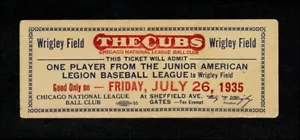 1935 Chicago Cubs Billete Pass pedigrí Larry Belz Junior American Legion 07/26 - Imagen 1 de 2