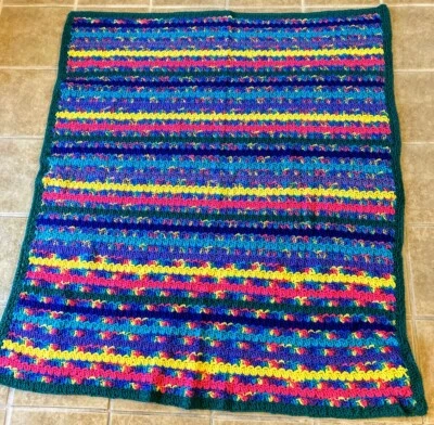 Sofá afgano multicolor rosa verde azulado púrpura rayas ganchillo 52x59" hecho a mano nuevo Foto 1 de 3