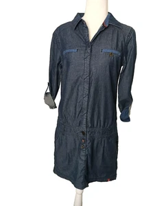 Esprit Size XS Blue Denim Long Sleeve Roll Tab Shirt Knee Length Dress - Picture 1 of 6