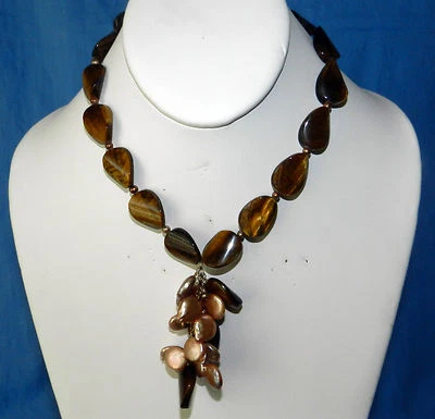 GORGEOUS BARSE SIGNED GOLD WASH OVER STERLING SILVER TIGERS EYE DROP NECKLACE - Image 1 of 4