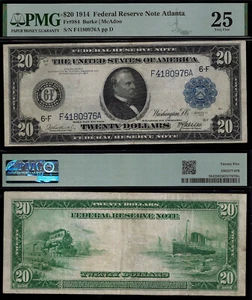 1914 $20 Federal Reserve Note PMG 25 - Atlanta Burke-McAdo Fr 984 - Picture 1 of 3