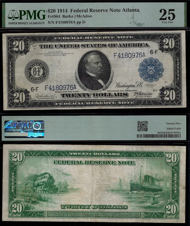 1914 $20 Federal Reserve Note PMG 25 - Atlanta District - Burke-McAdo - Fr 984 - Image 1 of 3