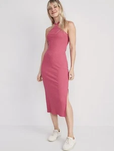 Old Navy Women's Size XL ~ Pink Fitted Rib Knit Halter Midi Dress $35 NWT - Picture 1 of 8