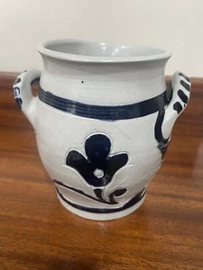 Williamsburg Restoration Pottery double handle crock salt glazed cobalt blue - Picture 1 of 11