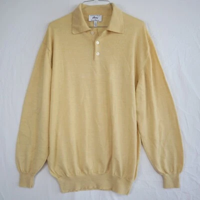 Brioni Polo Sweater Shirt Mens XL Wool Casual Knit Collared Yellow Long Sleeve - Image 1 of 4