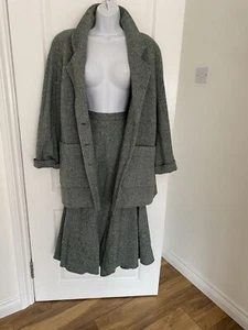 A6 Vintage Nightingale Green Wool Silk Mix Maxi Skirt Jacket Suit UK 14 / 16 New - Picture 1 of 18