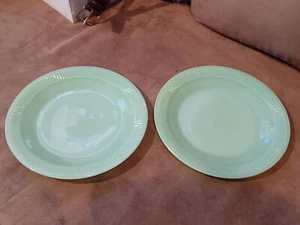 2 Fire King Jadeite Jane Ray ? Pair Dinner Plates Lot 9" - Picture 1 of 11
