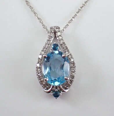 Collar gargantilla colgante halo de diamantes y topacio azul oro blanco cadena Foto 1 de 4