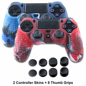 Silicone Protector Case Cover Set Anti-slip with 8 Thumb Grip For PS4 Controller - Picture 1 of 11