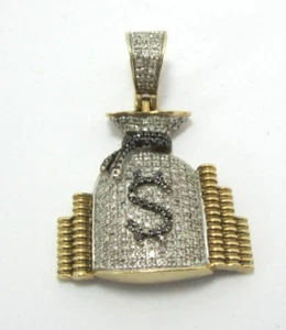 10K DIAMOND MONEY BAG STACK CASH AAA MICRO DAVE HIPHOP PENDANT 5.5G - Picture 1 of 7