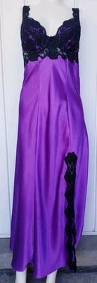 Camisón largo de encaje satinado Victoria's Secret talla grande spandex púrpura con aros Foto 1 de 4