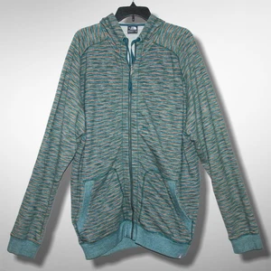 THE NORTH FACE XL Green Orange Stripe Hoodie Hooded Sweatshirt Outdoors Hiking - Picture 1 of 10