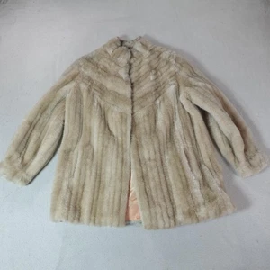 Vintage Jacques Saint Laurent Fur Coat Womens Medium Large Beige Old Money CHic - Picture 1 of 14