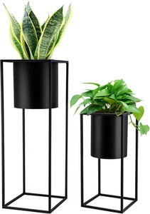 TRIROCKS Set of 2 Planters with Stand Indoor Otdoor Black Planters for Indoor... - Picture 1 of 14