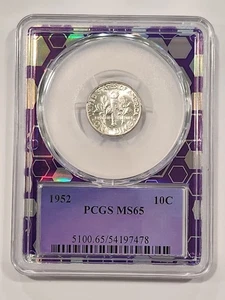 1952 10C Roosevelt Dime PCGS MS65 ~ Supporto Holo Viola Personalizzato - Foto 1 di 2