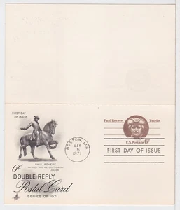 TurtlesTradingPost- Paul Revere 1971 FDC #UY22 Postal Reply Card Artcraft Cachet - Picture 1 of 2