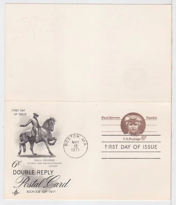 TurtlesTradingPost- Paul Revere 1971 FDC #UY22 Postal Reply Card Artcraft Cachet - Image 1 of 2