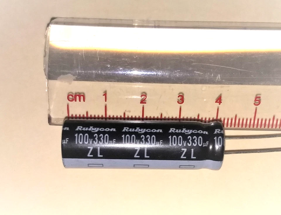 1 pc, 330uF 100V, Electrolytic capacitor ZL series by Rubycon