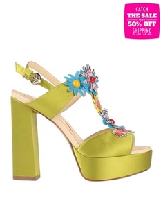 RRP€310 FABI Satin Slingback Sandals US5 UK2 EU35 Flower Embellished Pin Buckle - Picture 1 of 11