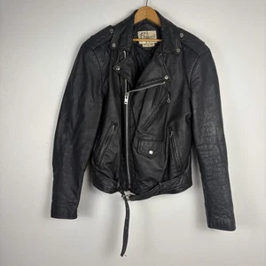 Vintage 70er Berman's Lederjacke Motorrad schwarz Gr. 38 Gürtel Biker Punk - Bild 1 von 8
