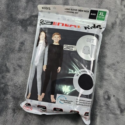 32 Degrees Heat Thermal Underwear Set Kids XL 16/18 Black Long Sleeve Leggings - Image 1 of 4