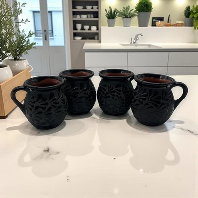 Black Clay Jarrito Mug | Handmade Mexican Coffee Cup - Image 1 of 3