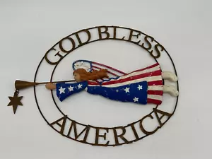 Roman Inc God Bless America Hanging Angel Wall Plaque Sign Patriotic Rustic - Picture 1 of 4