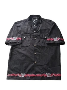 Chrome Eagle Black Short Sleeve Embroidered Motorcycle Shirt Mens Large - Picture 1 of 6