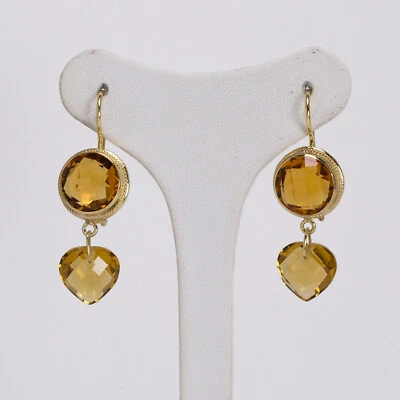 ORECCHINI IN ARGENTO 925 DORATO CON CUORE DI CITRINO FACCETTATO AGHT 0666 - Immagine 1 di 3