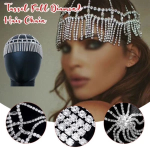 Punk Rhinestone Fringed Hair Chain Headband Crystal Bridal Headwear Headpiece - Picture 1 of 45