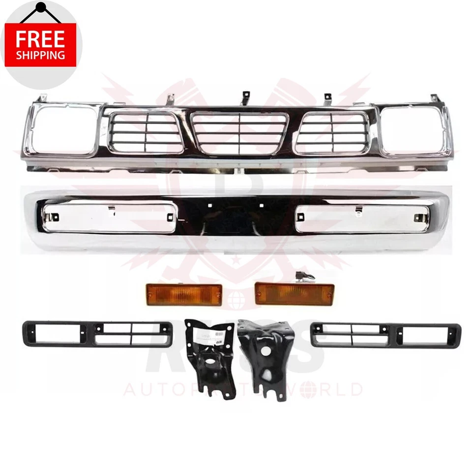 New Front Bumper Kit Grille Fog Trims Signal Lights Fits 1996-1997 Nissan Pickup Foto 1 de 4
