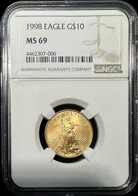 1998 $10 American Eagle 1/4 oz Gold Coin NGC MS 69 - Image 1 of 2