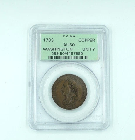 1783 PCGS AU50 Copper Washington Unity Old Green Holder Cover