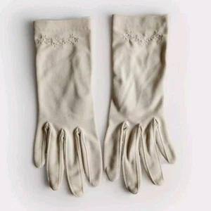 Vtg Sz S Beige Stretch Nylon Short Formal Dress Gloves Embroidered Made Germany  - Picture 1 of 10