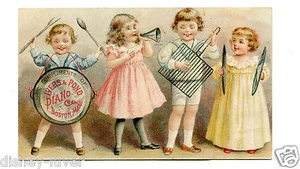 Victorian Trade Card IVERS & POND PIANO CO Boston niños con cocina "instrumentos" - Imagen 1 de 2
