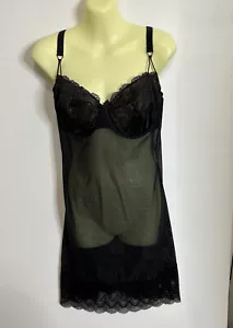 Womens Dimity So Slip Size 12F 34F Underwire Bra Black Sheer Gold Lingerie - Picture 1 of 11