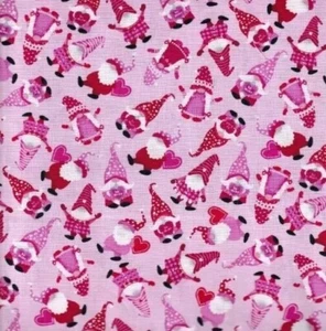Hi Fashion - Valentines ๐ Day - Tossed Gnomes Pink Quilting - Crafting Fabric - Picture 1 of 2